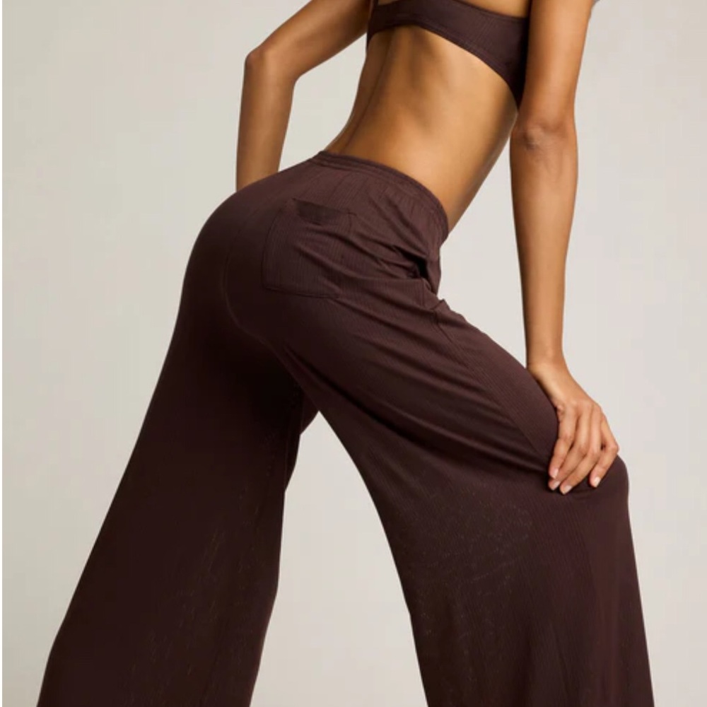 ISO- Negative Wide-Leg Ribbed Pants in Espresso (NOT FOR SALE)